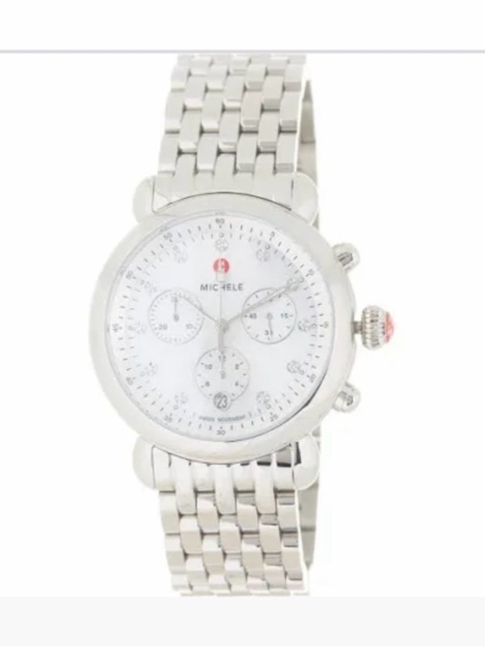 Michele White and Silver Chronograph Bracelet Watch
